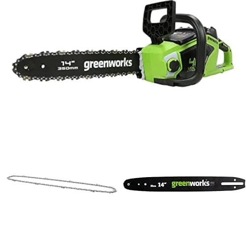 Greenworks Cordless Chainsaw with Brushless Motor, 14 Inch (35cm) Bar Length Without 40V Battery & Charger + Greenworks Replacement 35cm Oregon Chain + Greenworks 35cm Guide Bar