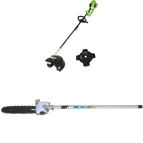 Greenworks 40V Cordless Brushcutter Brushless, Adjustable Height, 40cm Cutting Width, Bump Feed, No Battery & Charger, GD40BC + Extra Pruner Attachment