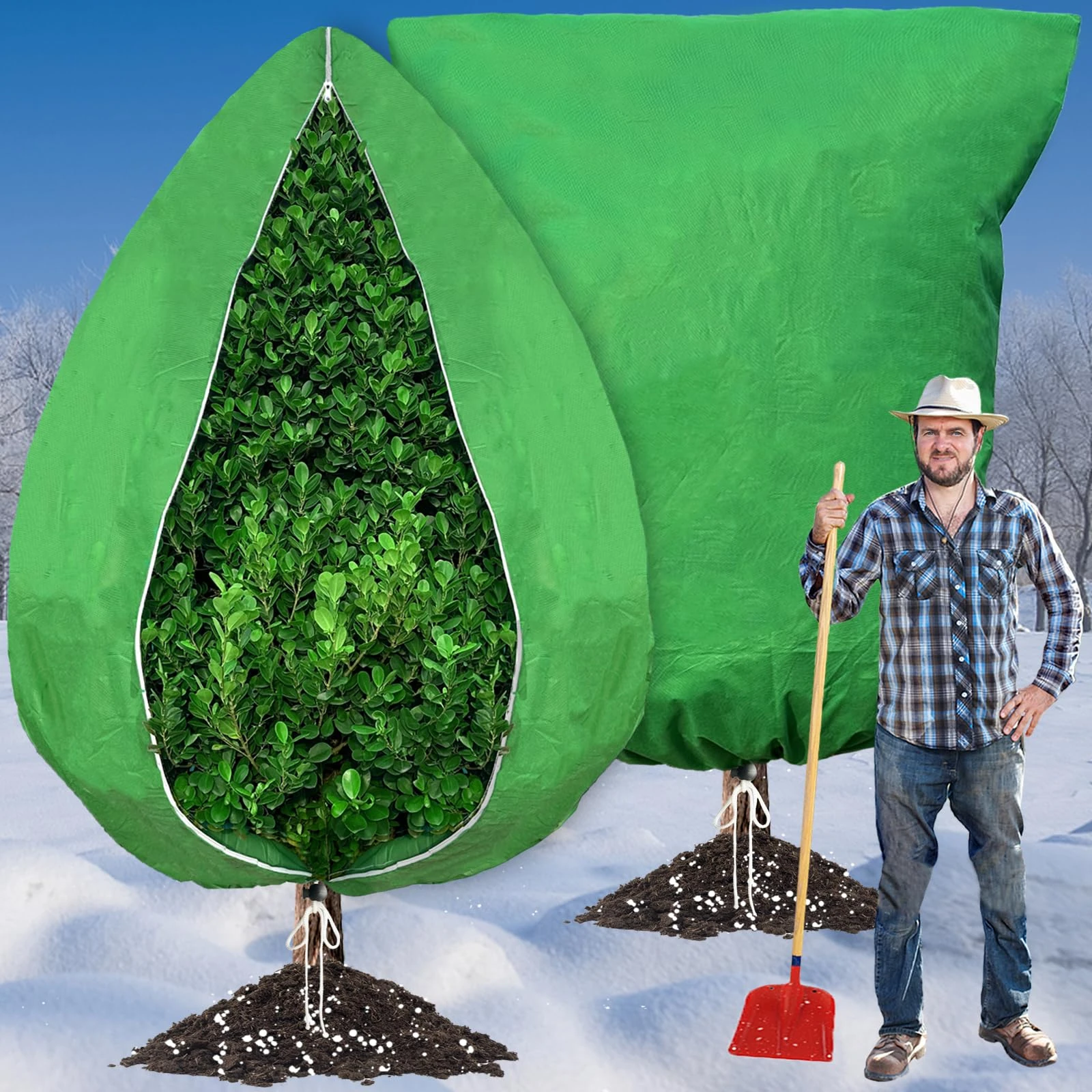 2PCS Large Plant Fleece Frost Protection-200 x 240cm 80gms With Zip Drawstring,Winter Garden Cloth Blanket Jacket Horticultural Bags Plant Covers for Outdoor Fruit Tree Potted Shrub from Cold Weather