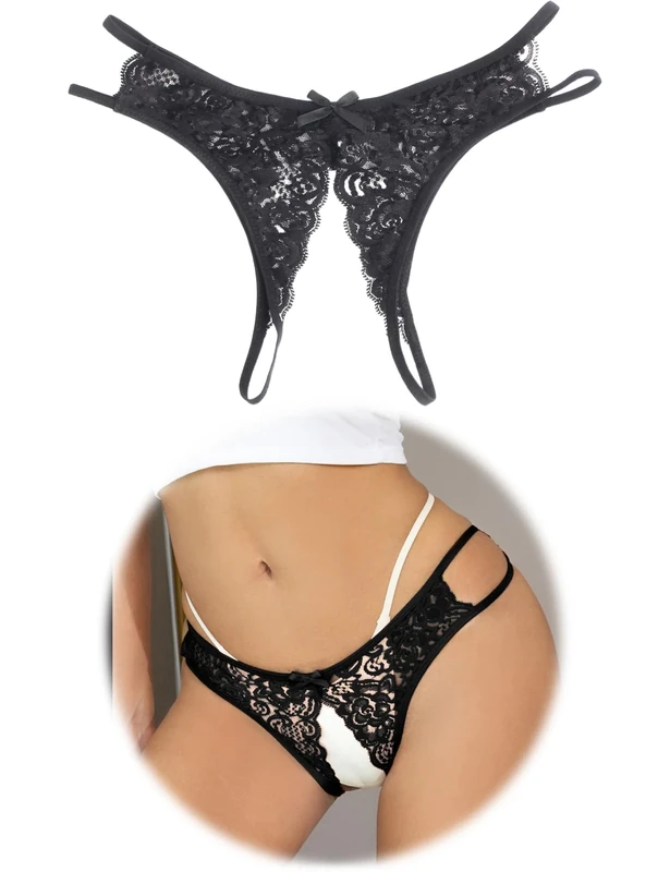 comeondear Sexy Thongs for Women Plus Size Lace French Knickers G-Strings Micro Thongs Underwear Sexy Tanga Briefs Cheeky Thong Stretchy Ladies Panties Bikini Bow Black UK 18