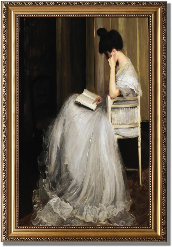 KBKBART Gold Framed Canvas Wall Art Print, Vintage Wall Art Mid-Century Lady Classical Women Painting Picture, Vintage European Portrait Wall Decor for Bedroom Bathroom Decor Wall Art, 16’’x24’