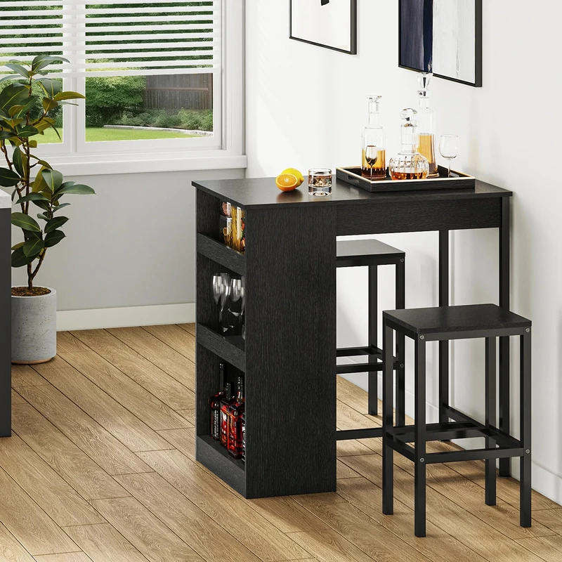 YITAHOME Breakfast Bar Table and Stools Set, Bar Table Set with Bar Stools, Breakfast Bar Dining Bar Table Footrest and Storage Shelf for Kitchen Dining Room Pub Industrial Steel Frame (Black)