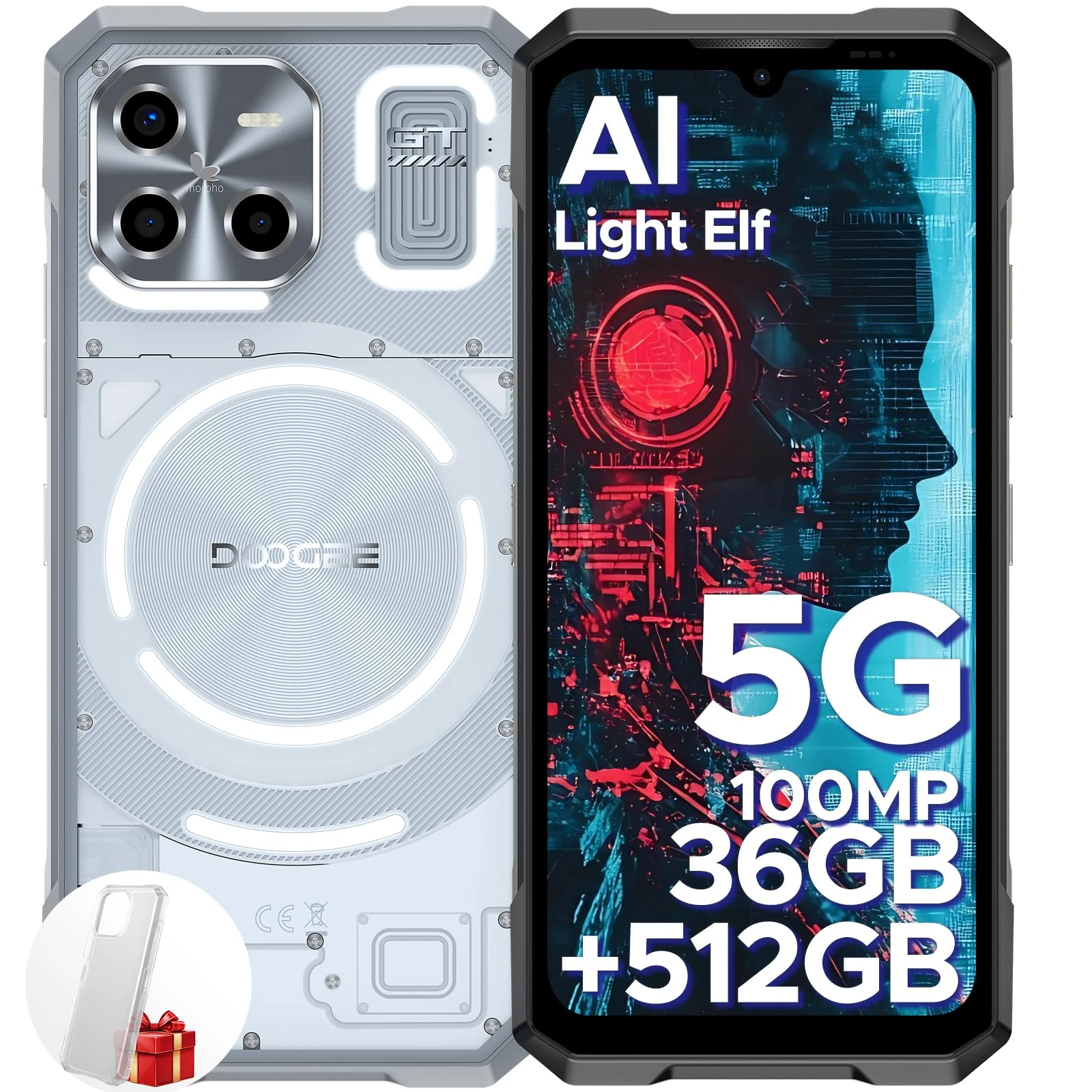 DOOGEE Blade GT Ultra 2025 Rugged Smartphone 5G, LED Light Effect, 36GB+512GB LPDDR5 Rugged Phone, Dimensity D7300, 120Hz 6.72", 100MP AI Camera 10.5mm Ultra-thin Android 14 Mobile Phones, WIFI6/NFC