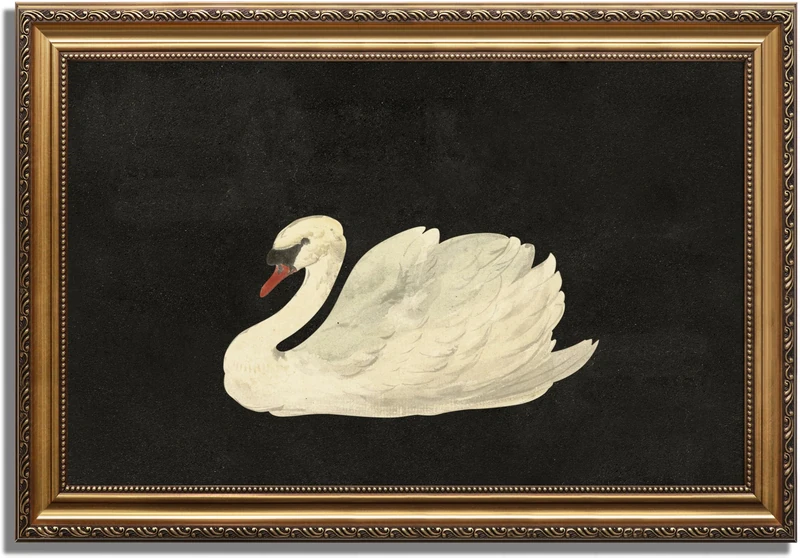 KBKBART Vintage Framed Wall Art for Living Room, White Swan Vintage Painting Canvas Wall Art Prints for Bathroom Wall Decor, Classical Gold Framed Animal Vintage Wall Decor Aesthetic for Bedroom,