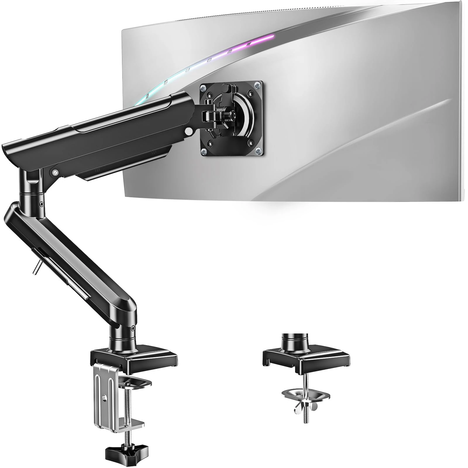 ELIVED Single Arm Monitor Desk Mount for 13-32 inch Screen, Tool Free Height Adjustable Gas Spring Arm, Gaming Monitor Arm Holds 2-9kg, VESA 75 & 100mm, C-clamp & Grommet Options, Freelift Pro EV6011B