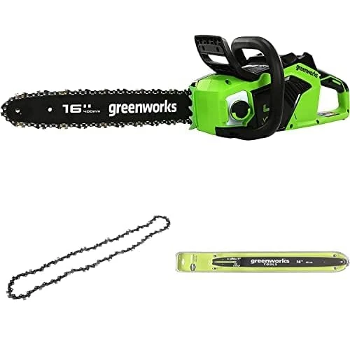 Greenworks Cordless Chainsaw with Brushless Motor, 40cm Bar Length Without 40V Battery & Charger + Greenworks 40cm Replacement Saw Chain+ Greenworks 40cm Guide Bar