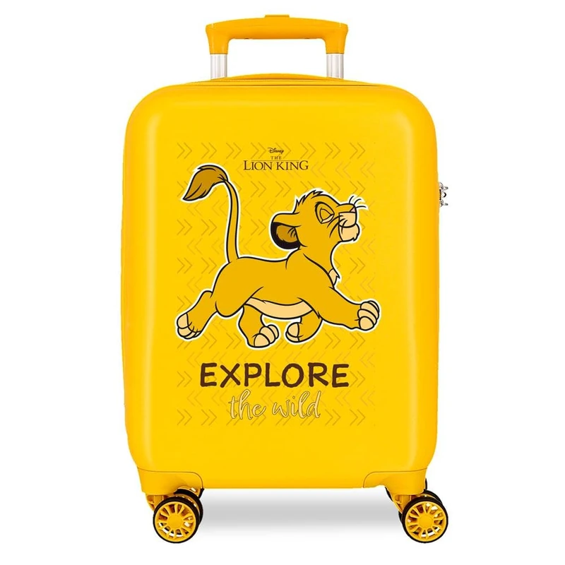 Disney Joumma The Lion King Explorer Cabin Suitcase, Children's Suitcase, Made of ABS, a Durable Material, Four Double Wheels with Multi-Directional Swivel, Side Combination Lock, Lemon Tree, One