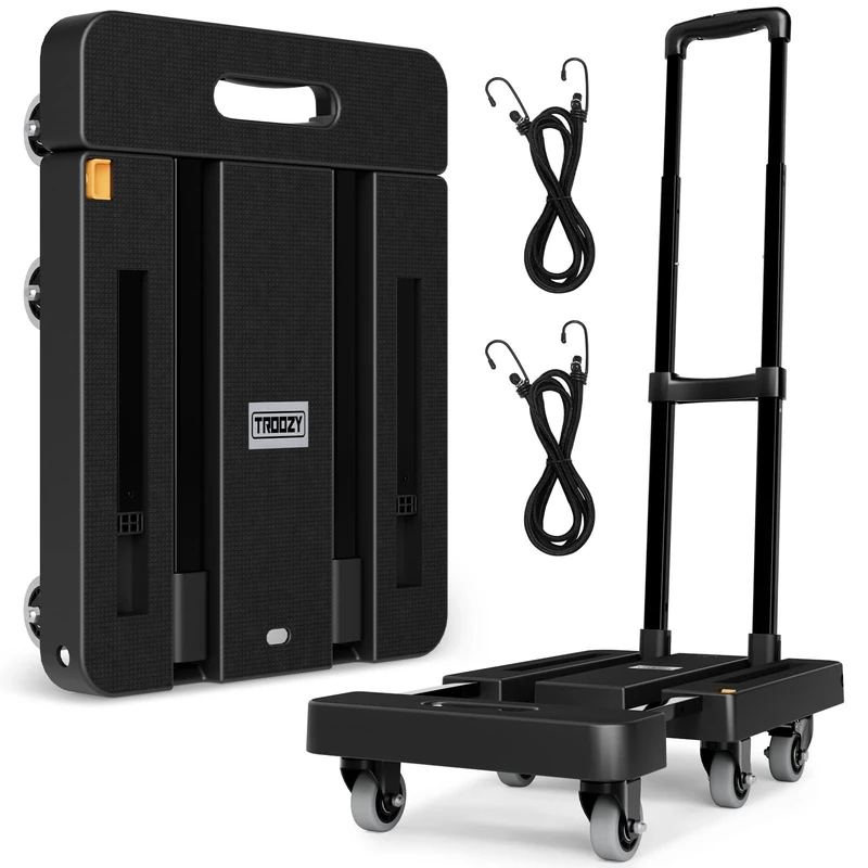 Troozy Folding Sack Truck with Brakes, Transport Trolley 226 kg, Transport Trolley with 4-Level Telescopic Handle, Folding Sack Truck, 6 Universal Wheels with Ball Bearings, 2 Flexible Ropes, Low