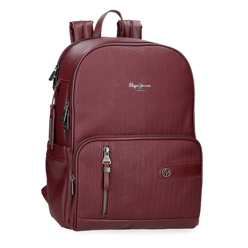 Pepe Jeans Sprig Casual Backpack Made of Faux Leather, Wide Adjustable Shoulder Straps, Front Pocket by Joumma Bags, Sac A Two, One Size, Bordeaux - Image 1