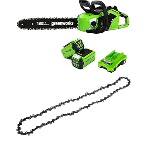 Greenworks Cordless 40V 4cm Chainsaw with Brushless Motor, Two of 40V 2Ah Batteries & Charger + Greenworks Replacement 40cm Saw Chain