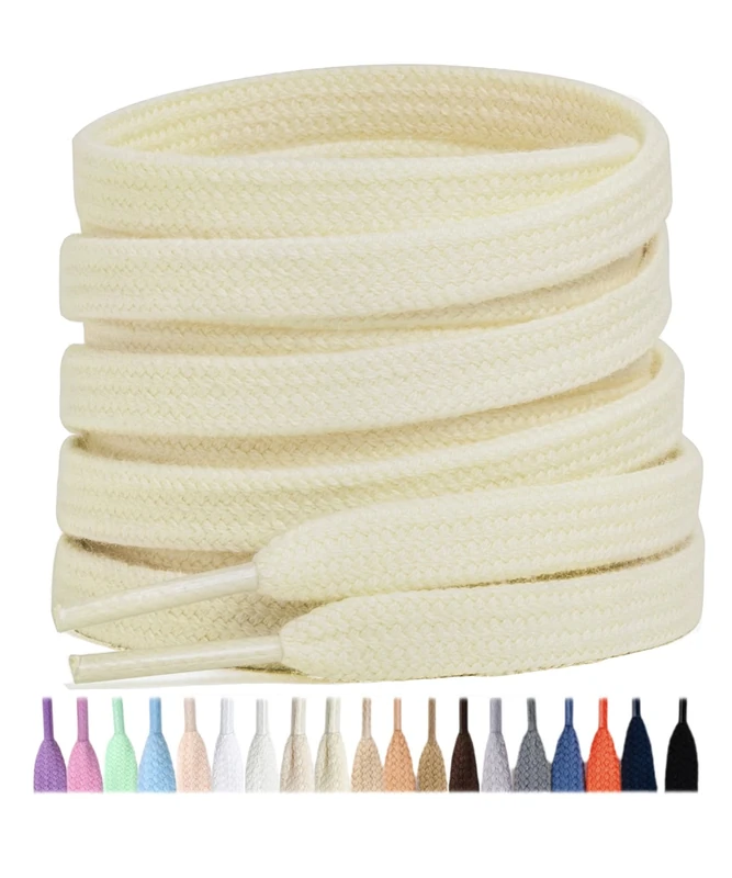 Stepace 2 Pairs 100% Cotton Flat Shoe Laces 8mm Wide Shoelaces for Sneaker Running Athletic Shoes cream 120