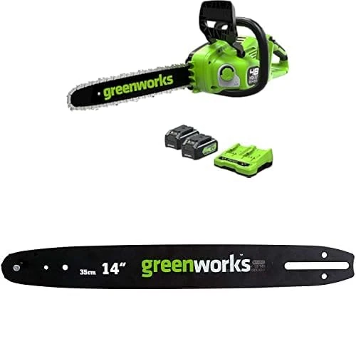 Greenworks 48V(2x24V) Cordless Chainsaw with brushless Motor, 35 cm Blade Length with Two 4Ah Batteries & Double charger-GD24X2CS36K4X + Greenworks 35cm Guide Bar