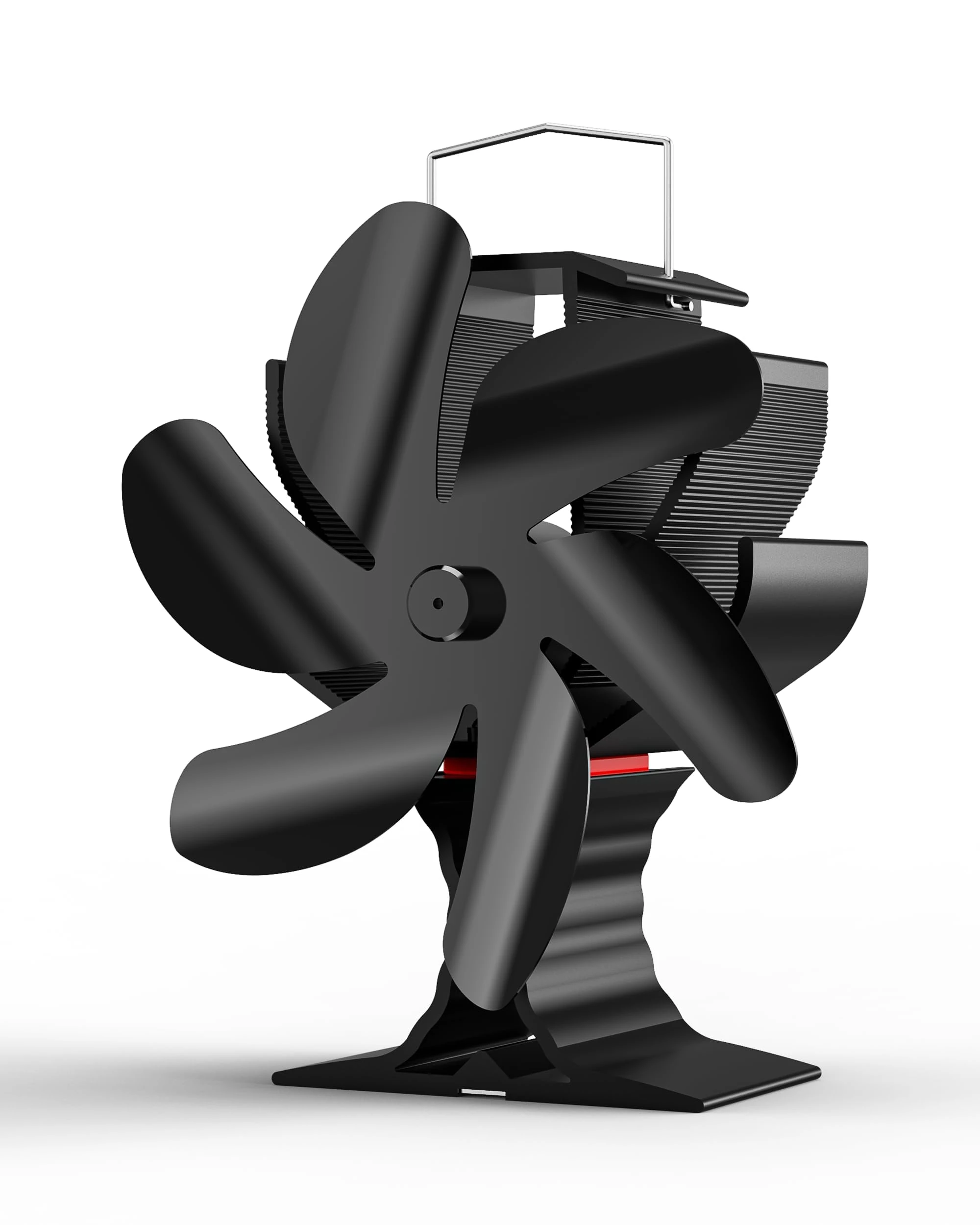 TITECK 6-Blade Log Burner Fan with Thermometer, Heat Powered for Wood Burning Stove, Compact & Silent with Overheat Protection