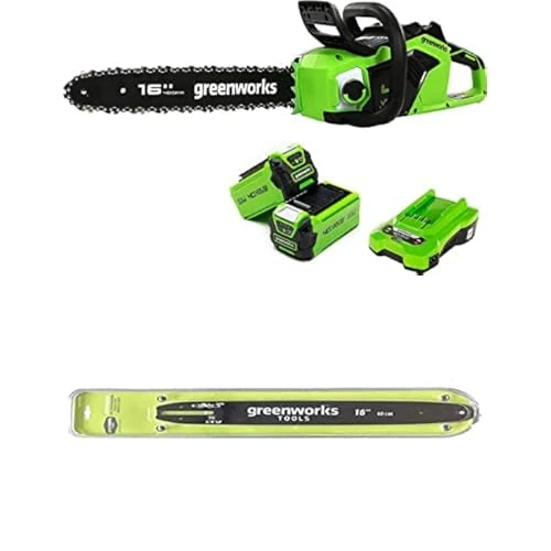 Greenworks Cordless Chainsaw with Brushless Motor, 40cm Bar Length, Two of 40V 2Ah Batteries & Charger- GD40CS18K2X + Greenworks Original 40cm Guide Bar
