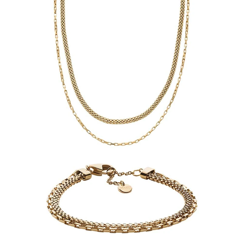 Skagen Women's Merete Gold-Tone Stainless Steel Necklace and Bracelet, Set
