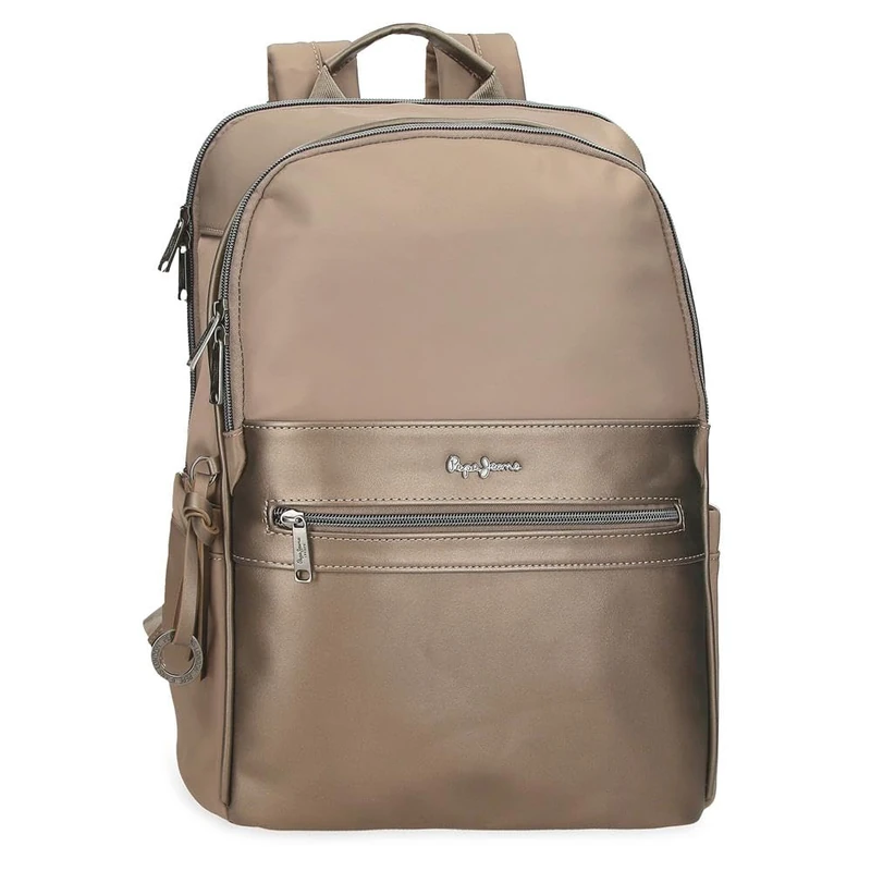 Pepe Jeans Ruby Laptop Backpack 15.6 inch Beige 29x40x11cm Polyester and PU 15.6L by Joumma Bags