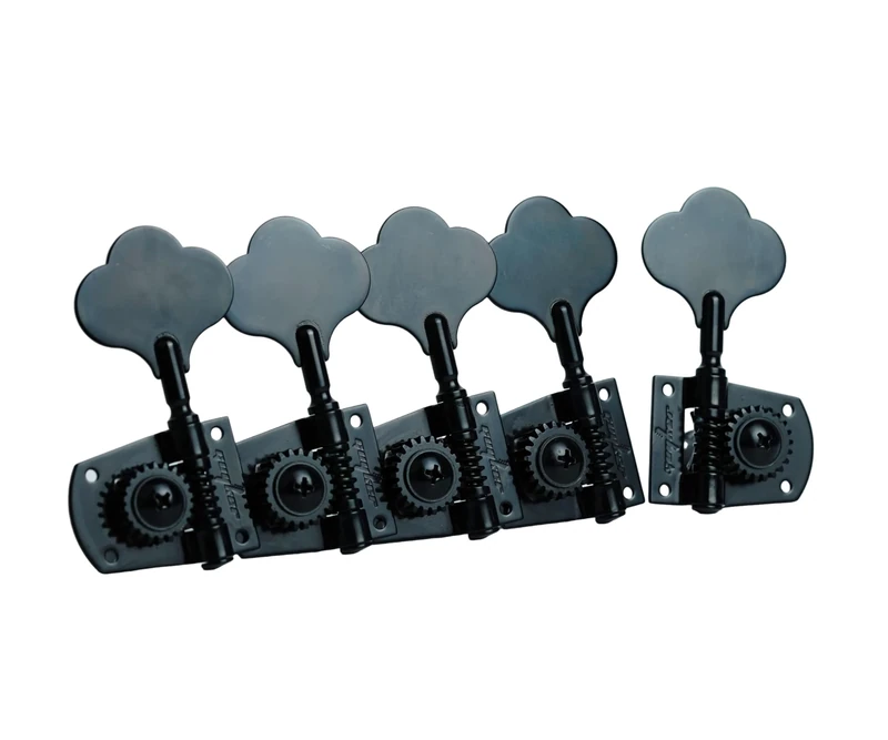 Guyker Bass Machine Head (1R + 4L) - 1:21 Ratio Gear Open Frame Tuners Tuning Key Pegs Replacement for Electric Jazz Guitar Bass or Precision Instruments, Black