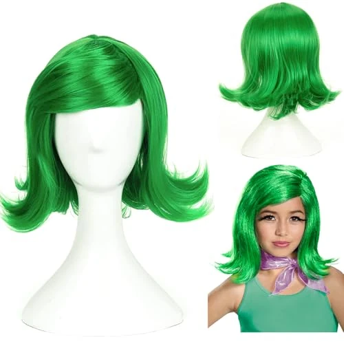 PORSMEER Cosplay Green Bob Wigs for Gisguest Costume Women Girls Short Bob Hair Wig with Bangs Natural Cute Synthetic Colorful Wigs for Party Halloween