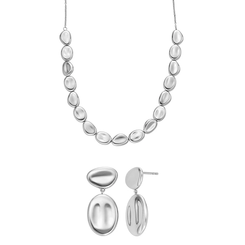 Skagen Women's Anja Pebbles Silver-Tone Stainless Steel Necklace and Earrings, Set