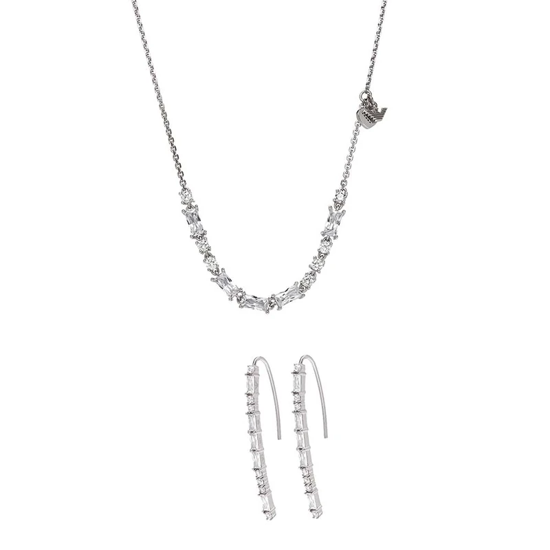 Emporio Armani Women's Sterling Silver Earrings and Necklace, Set