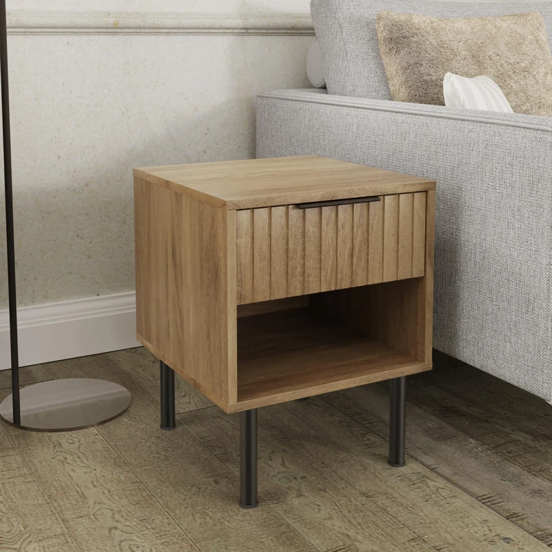 GFW Nervata Lamp Table Living Room Storage End Table Bedside Cabinet Bedroom Living Oak