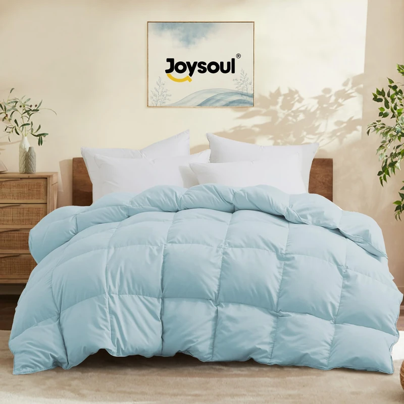 Joysoul King Size All Season Comforter - Ultra Soft White Goose Down Fill & Feather Fiber - Luxury Hotel Bed Comforter with Corner Tabs (104"X88" Blue)