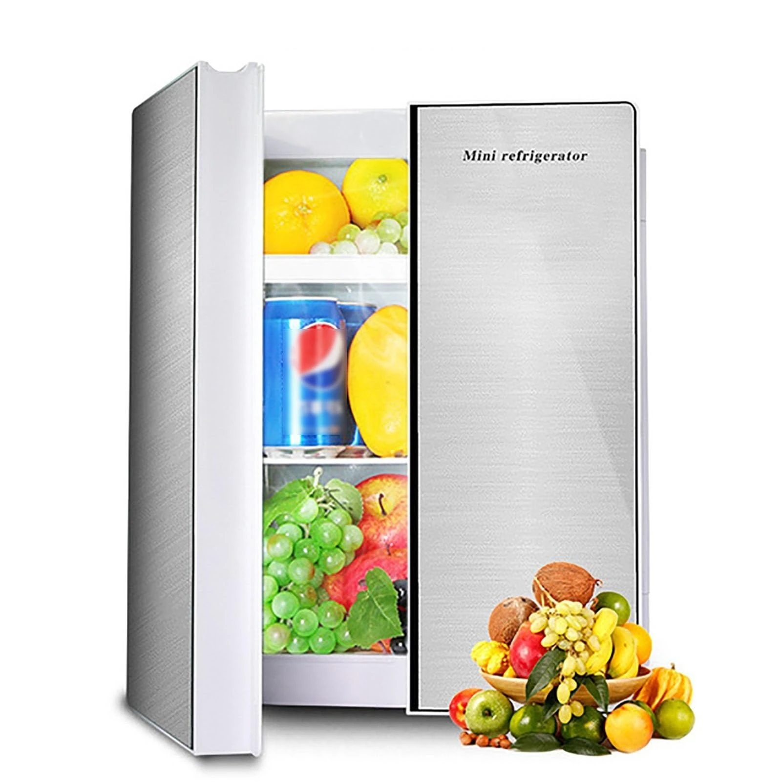 hxoity 25L Mini Fridge Table Top Refrigerator Portable Electric Reefer Food Warmer Heater & Beverage Drink Cooler For Home Travel Room Office Car Fridge AC/DC Powered(Silver,Dual core)
