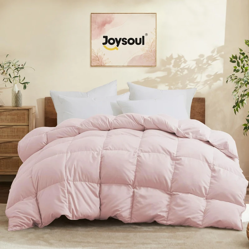Joysoul King Size Down Comforter - All Season Ultra Soft Goose Down & Feather Fiber Fill, Luxury Hotel Pink Duvet Insert with Corner Tabs (104" X 88")