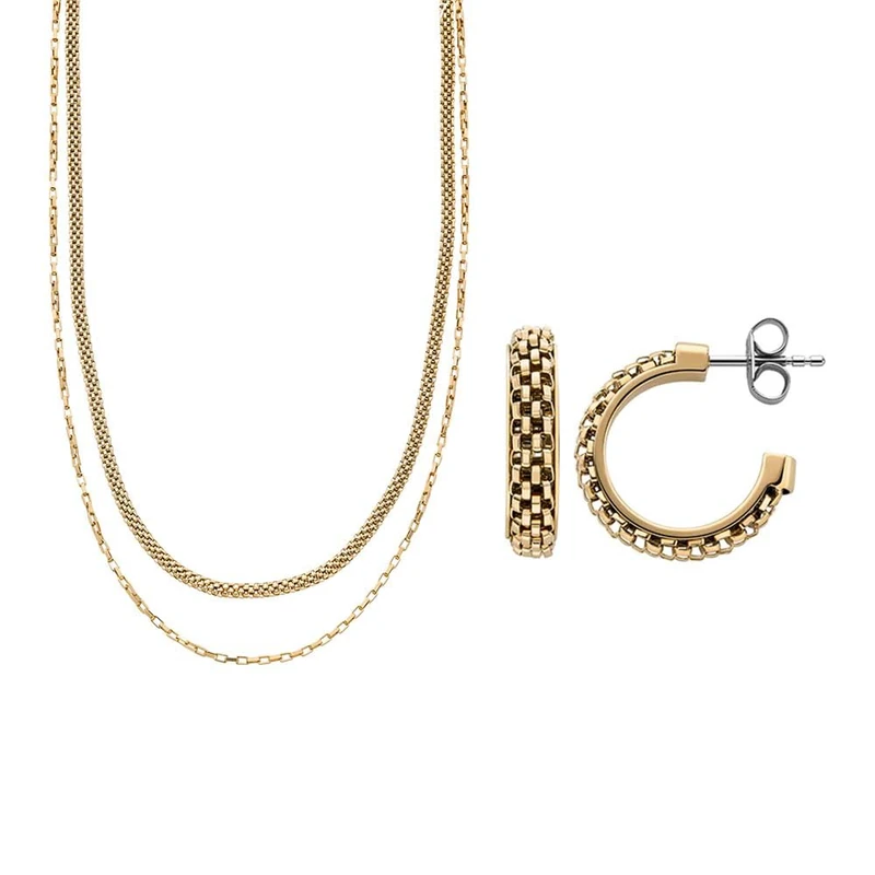 Skagen Women's Merete Gold-Tone Stainless Steel Necklace and Earrings, Set