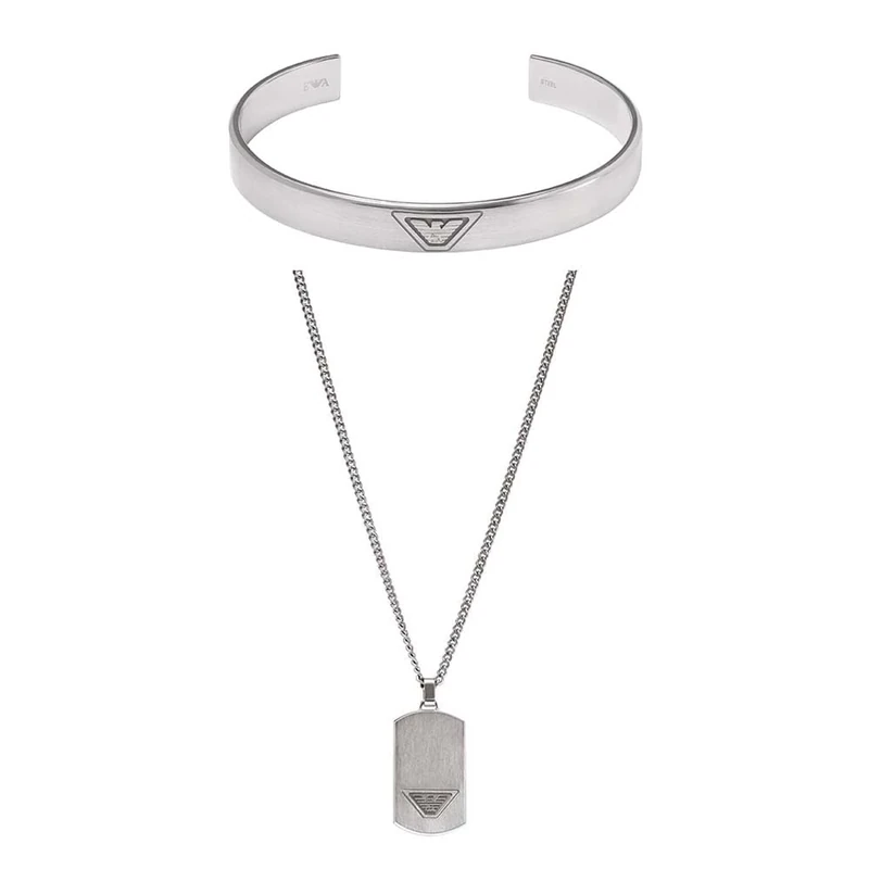 Emporio Armani Men's Silver-tone Stainless Steel Bracelet and Necklace, Set