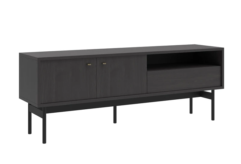 Selsey TV Stand on Legs TV Cabinet with Drawer Shelf Two Doors 154cm Portland Ash Black Olar