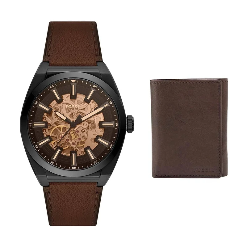 Fossil Men's Heritage Brown Leather Watch and Ingram Wallet, Set