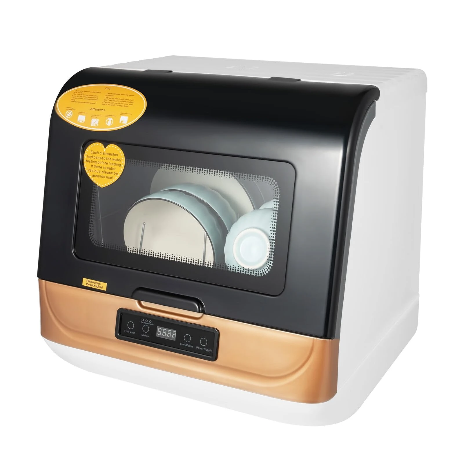 Table Top Dishwasher, Portable Countertop Dishwasher with 4 Washing Programs, 5L Built-in Water Tank, Fruit Wash, 1200W Automatic Mini Dishwasher for Kitchen Home Dorm RV