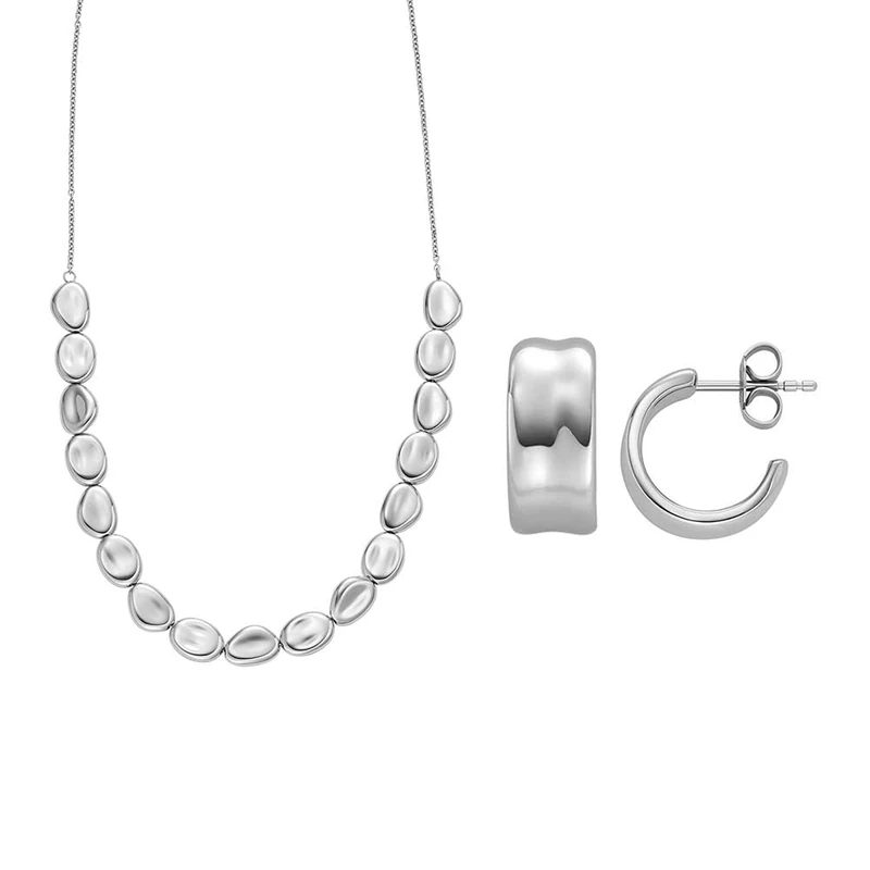 Skagen Women's Anja Pebbles Silver-Tone Stainless Steel Necklace and Earrings, Set