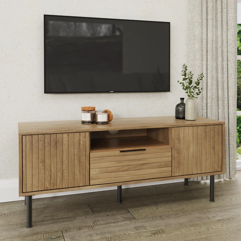 GFW Nervata TV Unit Modern Storage Media Entertainment Living Bedroom Oak
