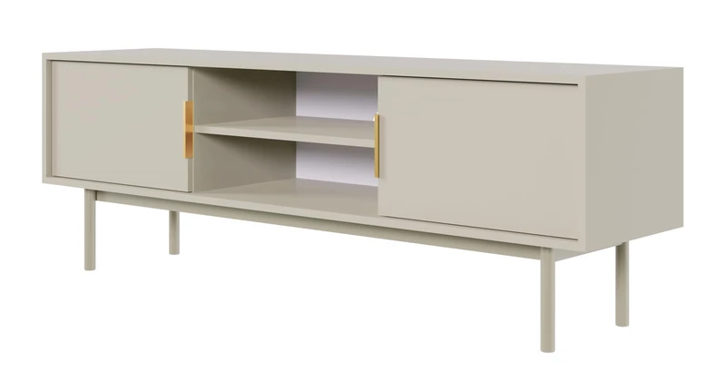 Selsey Viviaro Standing TV Cabinet with 2 Doors and 2 Compartments with Gold Handles 154 x 53.5 cm Beige Grey, One Size - Image 1