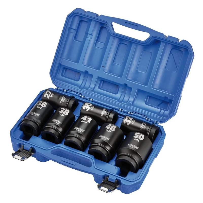 Draper HI-TORQ 8pcs Metric Deep Impact Socket Set, 1" Sq. Dr. - 20210-6-Point CR-MO Steel