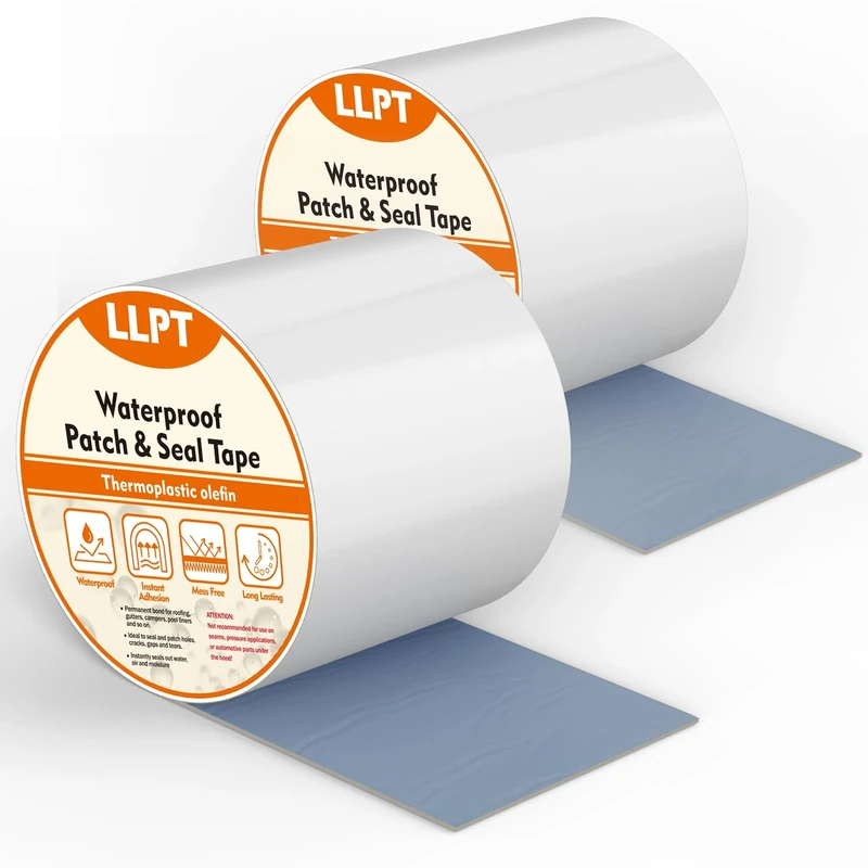 LLPT Waterproof Patch and Seal Tape | 2 Pack | Extra Thick Adhesive Layer UV Resistant Backing Permanent bond Instant Seal | for Repairing Gaps Holes Cracks Tear (PST62110WT4P2) | White | 101mm x 4m