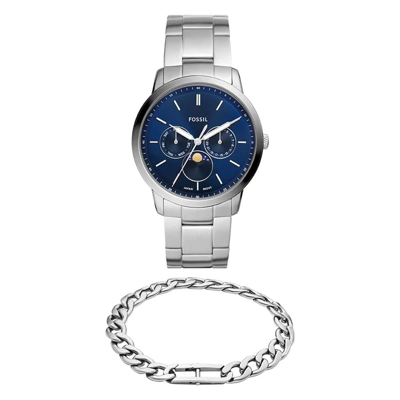 Fossil Men's Neutra Silver-Tone Stainless Steel Watch and Heritage Bracelet, Set