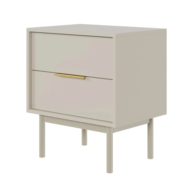 Selsey Viviaro Bedside Cabinet Side Table 54 cm with 2 Drawers Grey Beige Wooden Legs - Image 1