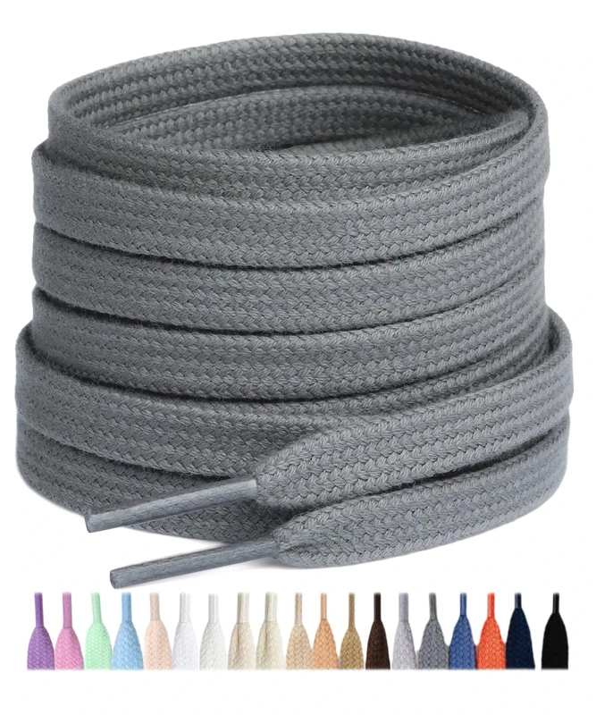 Stepace 2 Pairs 100% Cotton Flat Shoe Laces 8mm Wide Shoelaces for Sneaker Running Athletic Shoes dark gray 120