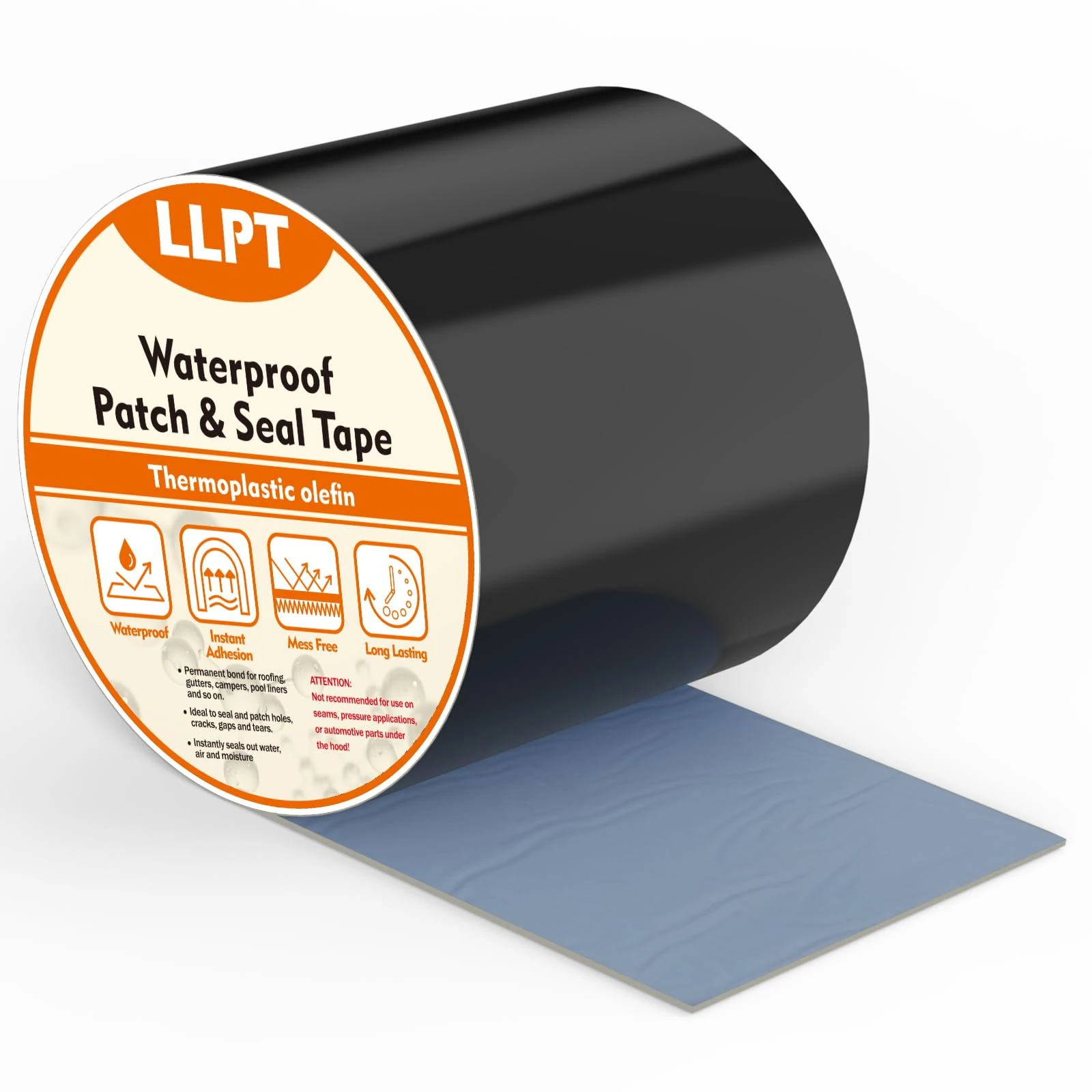 LLPT Waterproof Patch and Seal Tape | Extra Thick Adhesive Layer UV Resistant Backing Permanent bond Instant Seal | for Repairing Gaps Holes Cracks Tears (PST62110BK4) | Black | 101mm x 4m