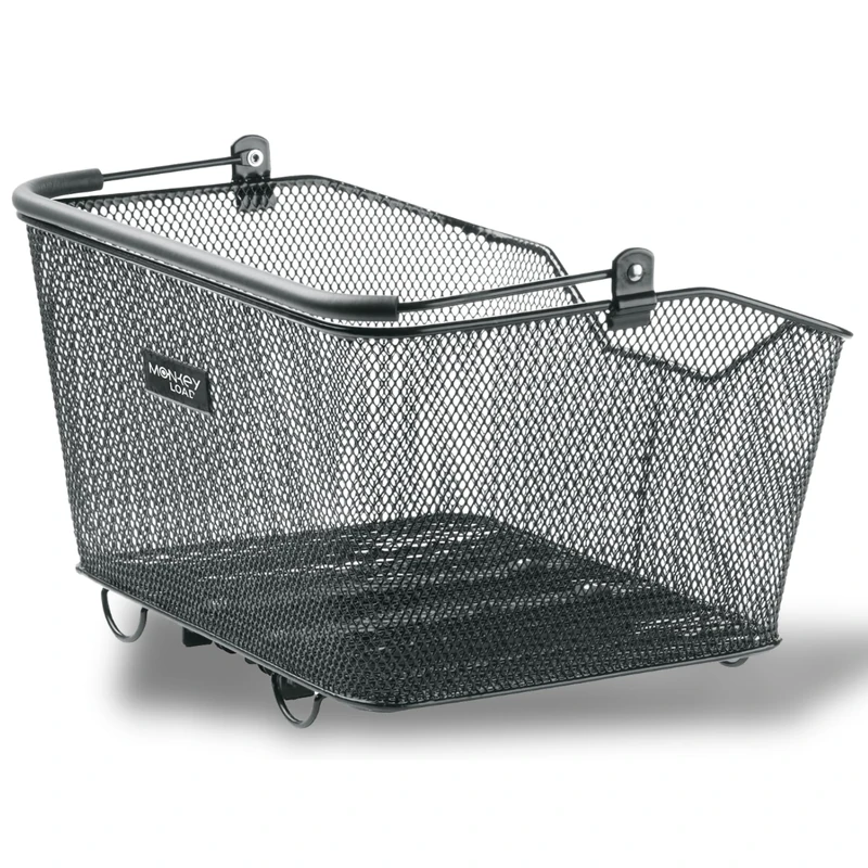 Northwind Basket A-Cross MLT Heavy Duty Bicycle Basket (Secure Attachment with MonkeyLoad Adapter, Fine Mesh Steel Mesh, Padded Handle) - Black