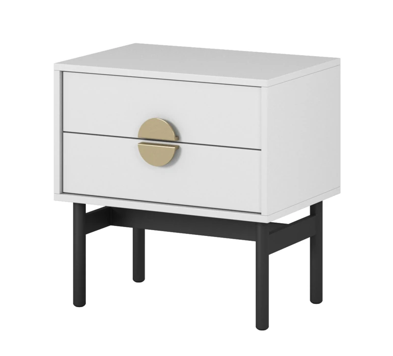Selsey Stoon Bedside Cabinet Side Table 55 cm with 2 Drawers White Steel Frame - Image 1