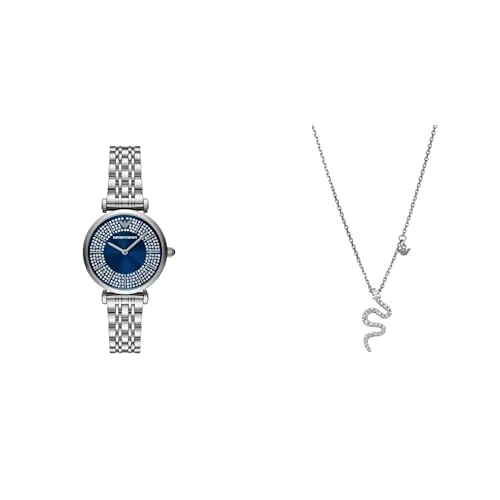 Emporio Armani Women's Silver-Tone Stainless Steel Watch and Sterling Silver Necklace, Set