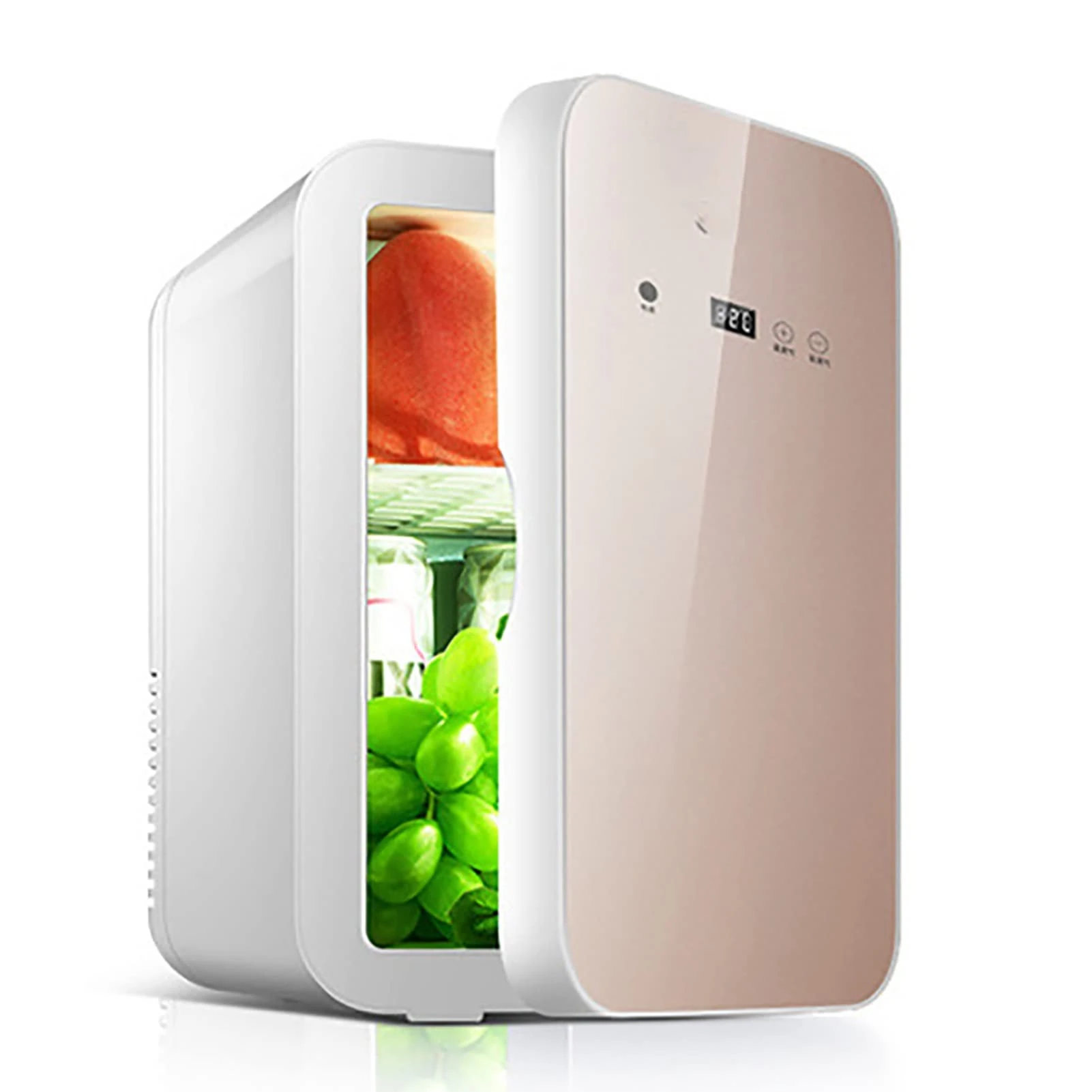 8L Mini Fridge Small Skincare Refrigerator Digital Display Electric Reefer Portable With Temperature Control Food Heater & Beverage Cooler For Car/Camping/Travel AC+DC Power Compatibility(Gold)