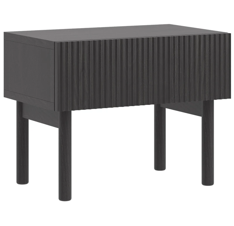 Selsey Nolie Portland Standing Bedside Table with Slatted Drawer on Wooden Legs Bedside Table Ash Black - Image 1
