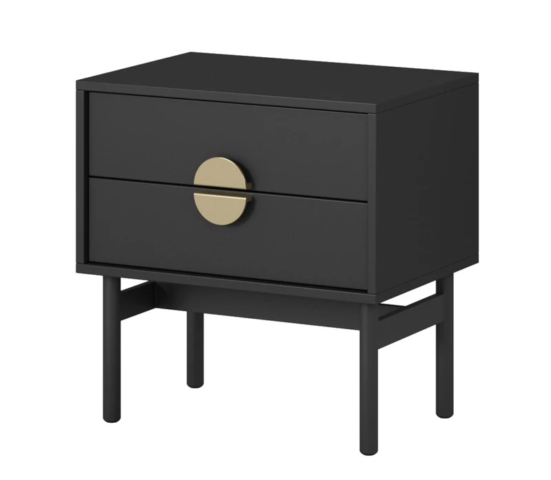Selsey Stoon Side Table Bedside Cabinet 55 cm with 2 Drawers Black Steel Frame, Engineered Wood, One Size - Image 1