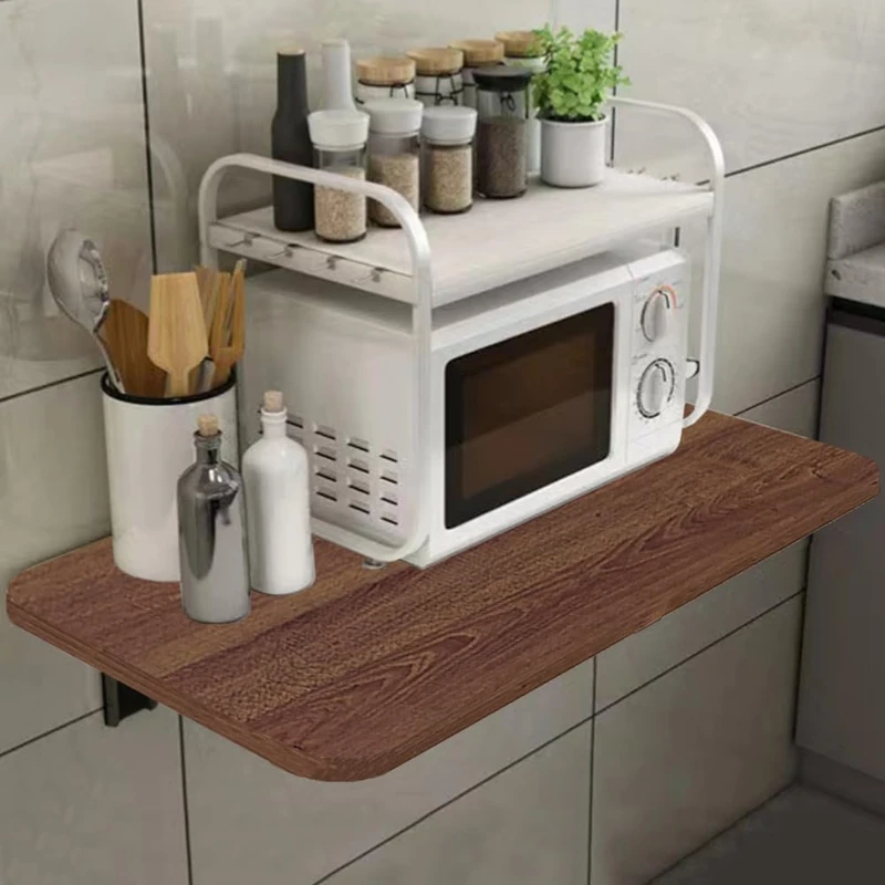 Shally Dogan Folding Wall Table, 80 x 60 cm, Wood, Foldable Wall Shelf, Versatile Space-Saving Desk, Pc, Dining Table, Living Room, Living Room, Bathroom, Kitchen (Walnut)