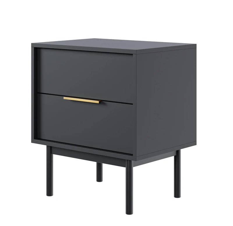 Selsey Viviaro Bedside Cabinet Side Table 54 cm with 2 Drawers Black Wooden Legs
